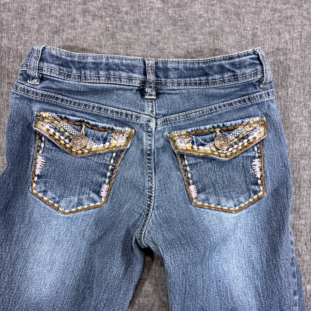 Squeeze Jeans Girls Size‎ 8 Blue Denim Flare Embroidered Flap Pocket y2k